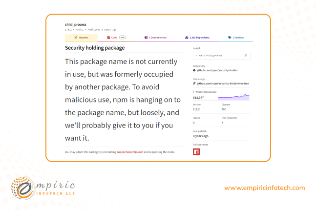 npm has removed the malicious child_process packages